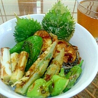 野菜とうなぎのタレで天丼